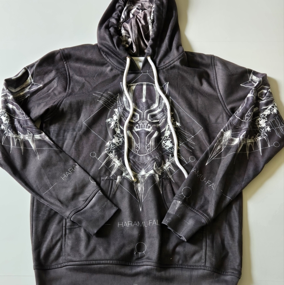 Marvel Black Panther Hoodie | Unisex Graphic Sweatshirt | Gray & Black Pullover‎